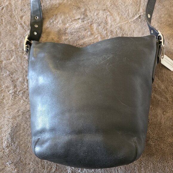 Vintage Coach Legacy Gloved Tan 9186 Black Leather Bucket Shoulder Bag Hobo - Picture 7 of 16